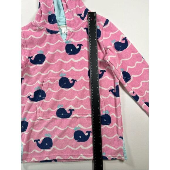 Pottery Barn Kids Pink Terry Towel Hooded Swim Cover Up Whales Size 4-6 Year EUC - Picture 4 of 6